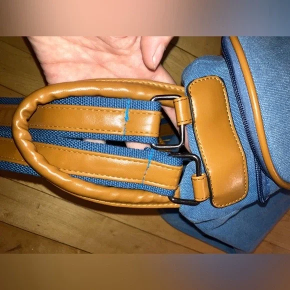 Oris Blue Canvas Brown Leather Jet Setter Bag - Picture 10 of 12